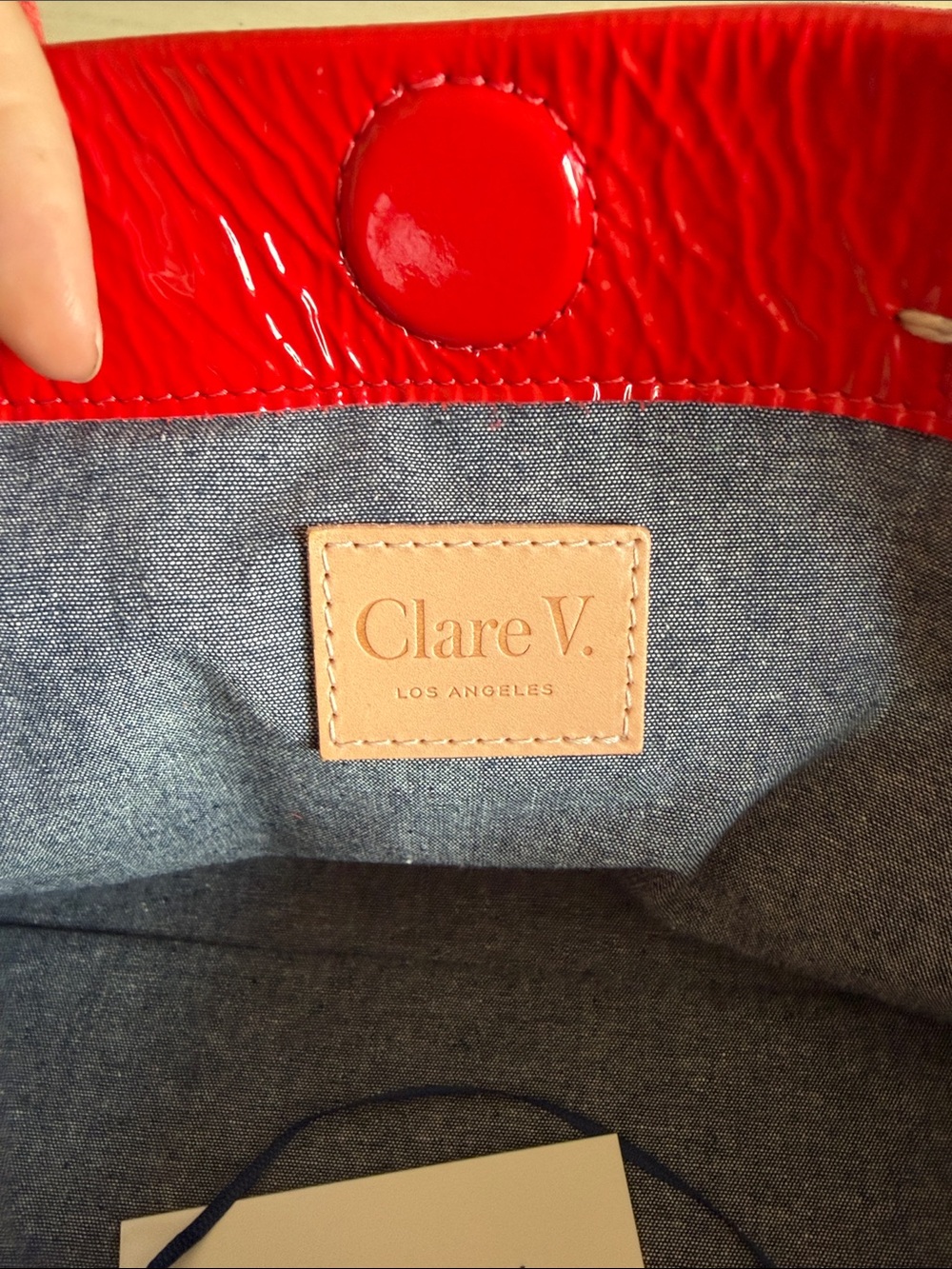 Clare V. Patent Leather Tote in Bright Red with Shoulder Strap - Picture 4 of 6